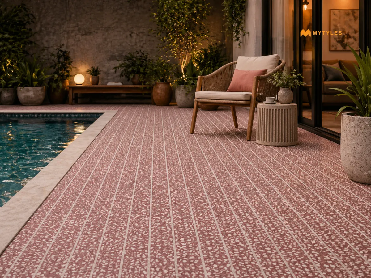 Pink Textured Anti Skid Tiles in Pool Area
